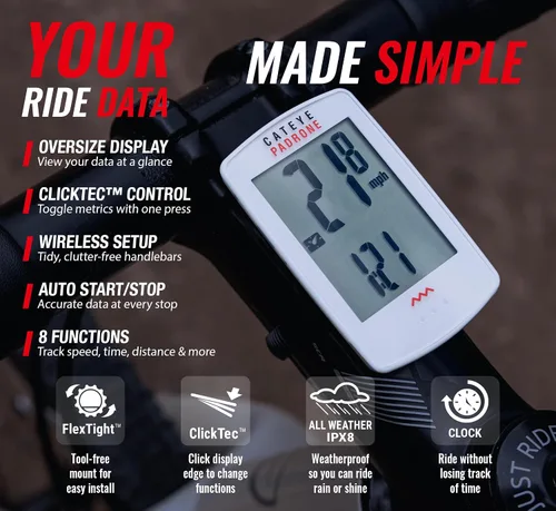 Miniatura 3 de CATEYE Computadora Inalámbrica para Bicicleta Padrone – Ciclocomputadora con Pantalla de Gran Tamaño, Velocímetro y Odómetro Inalámbricos, Montaje