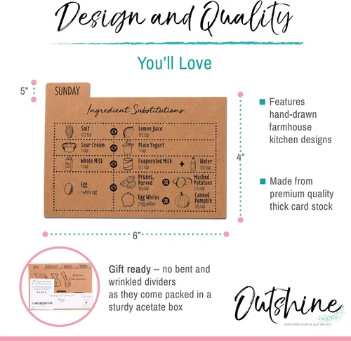 Miniatura 4 de OUTSHINE Divisores de tarjetas de recetas de papel kraft prémium de 4 x 6 con pestañas (juego de 24) Divisores de caja de recetas hechos de Kraft