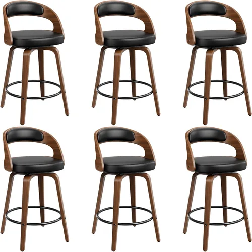 Miniatura 35 de YaFiti Taburetes de bar, taburetes de bar de 26 pulgadas de altura de mostrador con patas de madera curvada, taburetes giratorios con respaldo