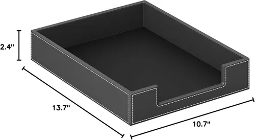 Miniatura 5 de Bandeja de cuero para cartas, elegante organizador de escritorio para suministros de oficina, correo, papel, archivo, revista, ahorro de espacio