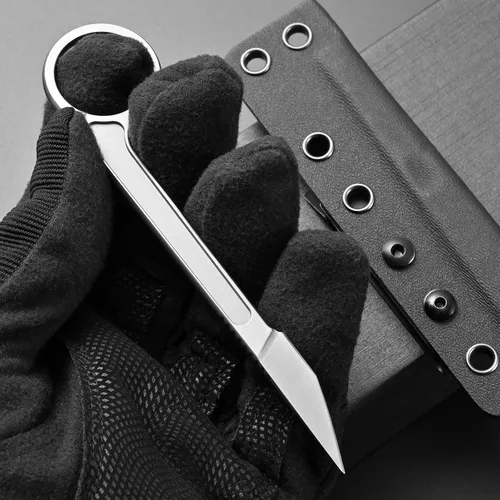 Miniatura 7 de CCanku C1104 - Cuchillo de hoja fija D2 con mango de acero inoxidable para supervivencia, herramienta EDC, camping al aire libre con funda K plateado