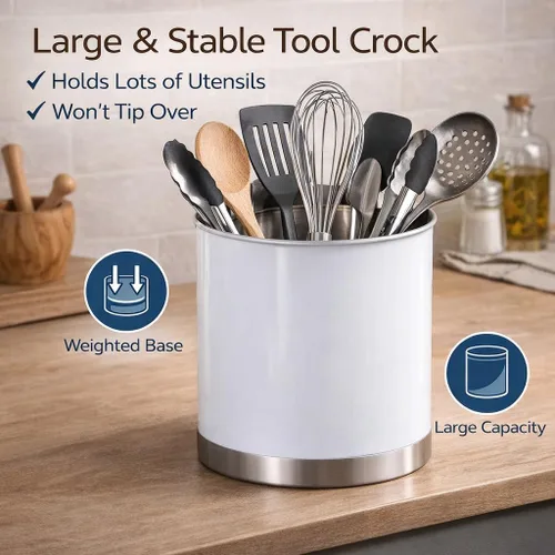 Miniatura 3 de Creative Home Soporte para utensilios de acero inoxidable, organizador de herramientas de cocina extra grande de 7 pulgadas para decoración de Blanco