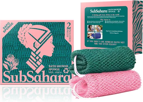 Miniatura 11 de SubSahara Auténtica esponja africana de red – 2 piezas exfoliante exfoliante para todo tipo de piel, esponja de baño para cara y cuerpo, portátil