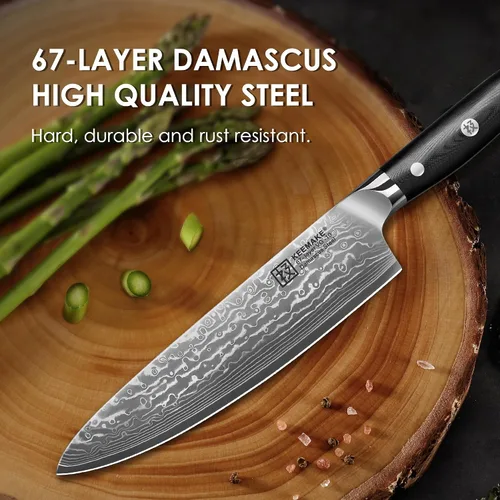 Miniatura 4 de KEEMAKE Cuchillo de chef de Damasco, cuchillo de cocina de 8 pulgadas, cuchillo de damasco de 67 capas, cuchillos de cocina profesionales con núcleo