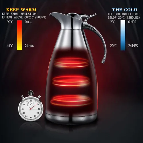 Miniatura 6 de Jarra térmica de acero inoxidable de 68 onzas – Termo/jarra aislada al vacío de doble pared con tapa – Jarra de café/té retención de calor y frío