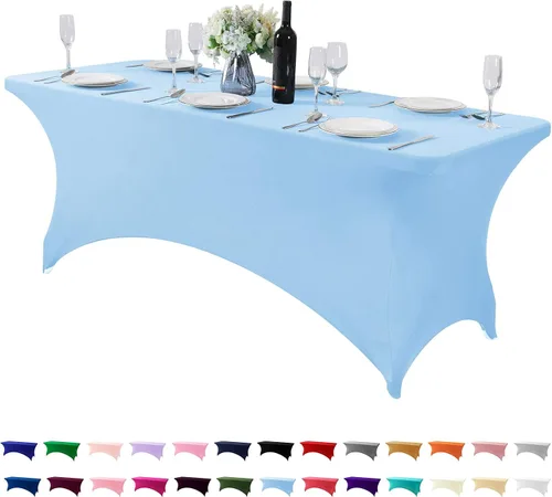 Miniatura 140 de Mantel de elastano para mesas de 4, 6 u 8 pies, mantel elástico universal ajustable para fiestas, banquetes, bodas y eventos - Verde manzana