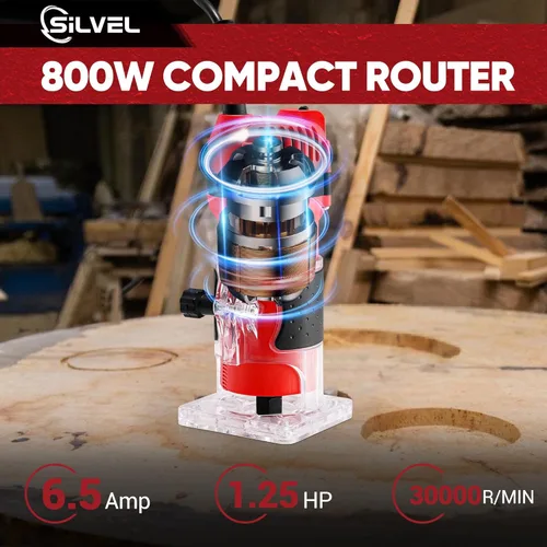 Miniatura 3 de SILVEL Enrutador de madera, enrutadores de madera de 800W para carpintería, herramienta de enrutador de madera manual de 6.5Amp 1.25HP, enrutador