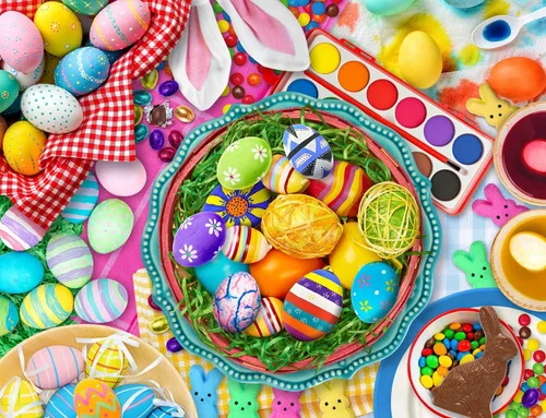 Miniatura 10 de Springbok Basket Full of Spring - Rompecabezas de 500 piezas para adultos y familia, huevos de Pascua y pollitos, piezas de corte único, fabricado