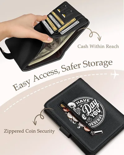 Miniatura 4 de Slohif Funda para pasaporte para viajes, para mujeres y hombres, bloqueo RFID, protector de pasaporte para tarjetas de tarjeta de embarque, Negro