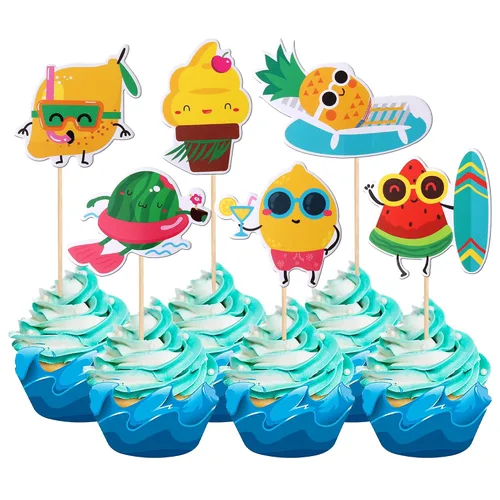 Miniatura 20 de 1 pieza de decoración de pastel de feliz cumpleaños Moana con purpurina de hoja de palma, flor de moana, selección de pastel tropical hawaiano Luau