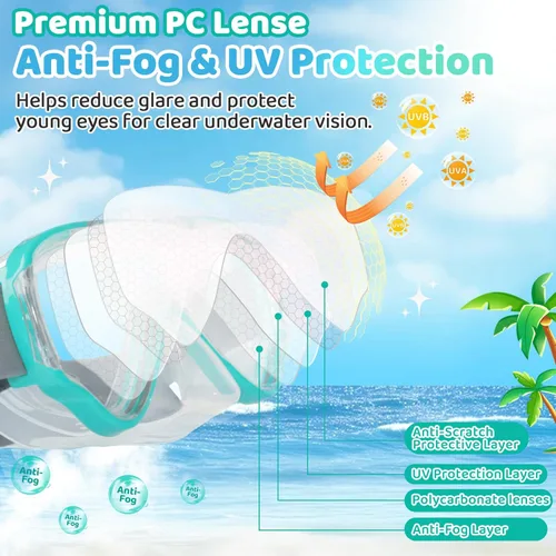 Miniatura 4 de Vvinca Snorkel Set for Kids 3-14, Dry Top Snorkeling Gear for Boys Girls Youth, Panoramic View Swim Goggles with Nose Cover & Anti-Fog Lens, Junior