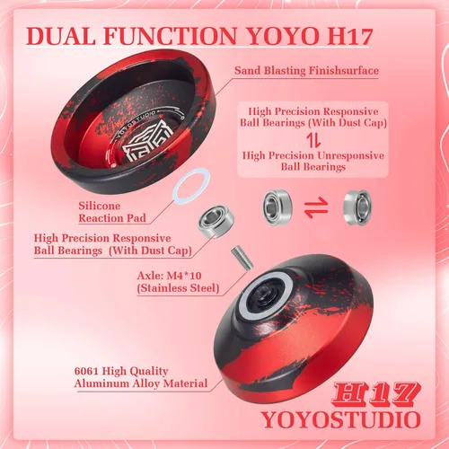 Miniatura 3 de YOYOSTUDIO Yoyo Profesional Responsivo Yoyo H17, Yoyos de Metal de Doble Propósito para Niños Principiantes, Yo-yo No Responsivo con Rodamiento