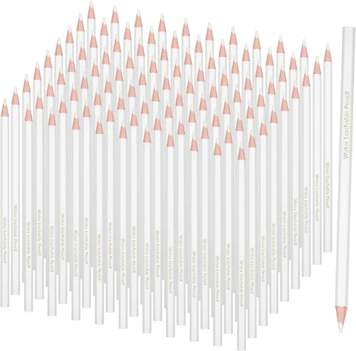 Miniatura 7 de Lápices de tela 24 piezas de rotuladores de vestir blancos, lápices solubles en agua para tela de limpieza de tela para coser lavable lápiz