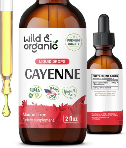 Wild & Organic Gotas de extracto de pimienta de cayena - Antioxidante y apoyo digestivo - Suplementos líquidos de capsaicina para una absorción