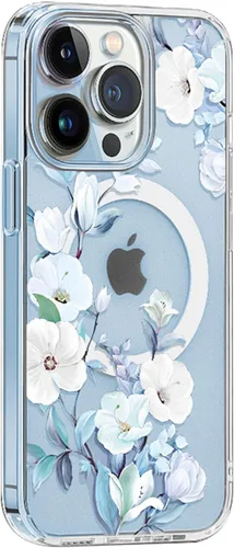 Miniatura 3 de Funda Magsafe para iPhone 12 Pro Max, diseño floral delgado a prueba de golpes duro PC+TPU parachoques flor mujeres cubierta magnética flor