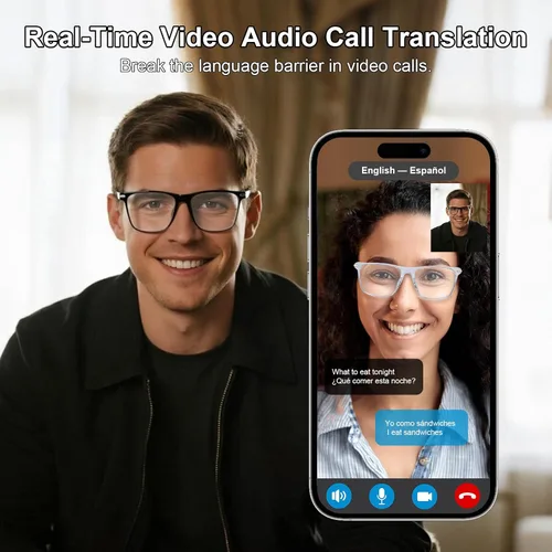 Miniatura 7 de Lentes inteligentes AI, lentes de traducción en tiempo real Bluetooth 6.0 para hombres y mujeres, más de 160 idiomas, traductor de inteligencia Gris