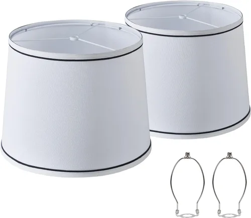 Miniatura 15 de Juego de 2 pantallas de lámpara gris, pantallas de tambor, pantalla de lámpara de 25.4 cm de altura, pantallas de lámpara para lámpara de mesa