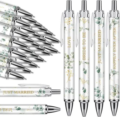 Miniatura 8 de Chuangdi 24 bolígrafos de boda para invitados, bolígrafos de despedida de soltera con citas, tinta negra para firma de libros de visitas, mesa