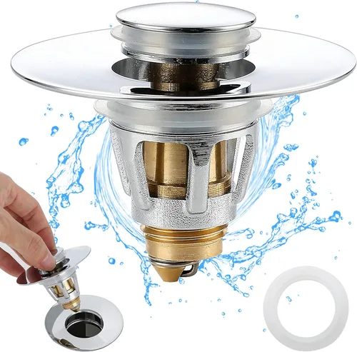 Tapón para lavabo de baño – para agujeros de drenaje estándar de 1.25 pulgadas, colador de fregadero emergente, enchufe de acero inoxidable de Cromo