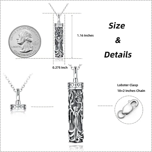 Miniatura 52 de Collar con colgante de urna de cenizas de cremación y árbol de la vida para mujer, plata de ley US1