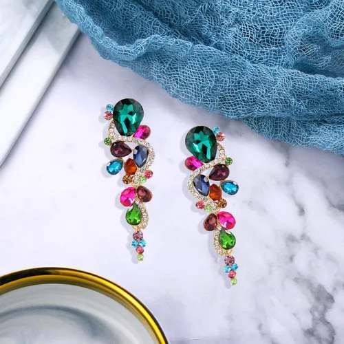 Miniatura 4 de BriLove - aretes largos para mujer, bohemios, para boda o novia, diseño de lágrima