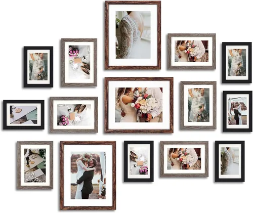 Miniatura 9 de Fixwal Juego de marcos de fotos, paquete de 15 marcos de fotos negros collage decoración de pared para fotos variadas, tres de 8x10, seis de 5x7