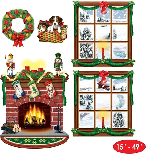 Miniatura 2 de Beistle 5 piezas impresas de plástico para decoración de Navidad para interiores, fondo de cabina de fotos de vacaciones, 15 - 49 pulgadas