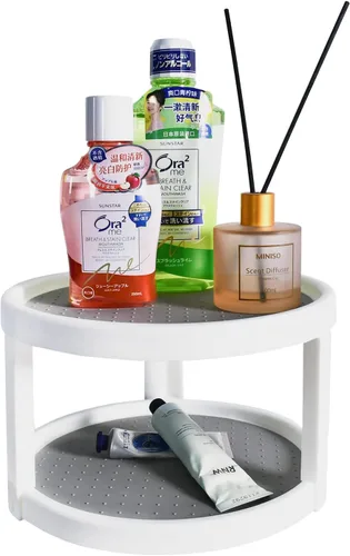 Miniatura 7 de Lazy Susan - Organizador giratorio de 2 niveles para especias antideslizante, organizador de condimentos giratorio de 360 grados, organizador