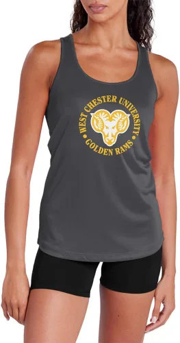 Miniatura 463 de Camiseta deportiva sin mangas oficial de la NCAA Collegiate para mujer, con espalda cruzada, logotipo primario, colección carbón