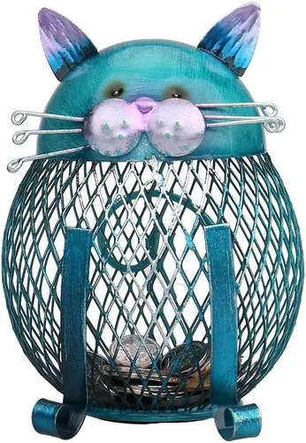 Kavolet Alcancía de metal para niños y adultos, caja de metal con forma de gato, banco de dinero, adorno de artesanía artesanal, cumpleaños,