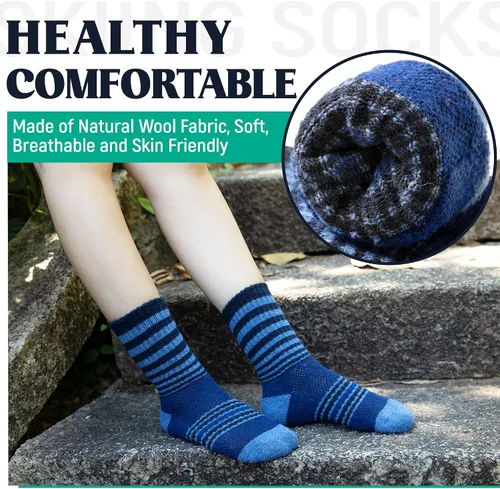Miniatura 2 de DoSmart Calcetines de senderismo de lana merino para niños y niñas, térmicos, cálidos, gruesos, acogedores, acolchados, 6 pares