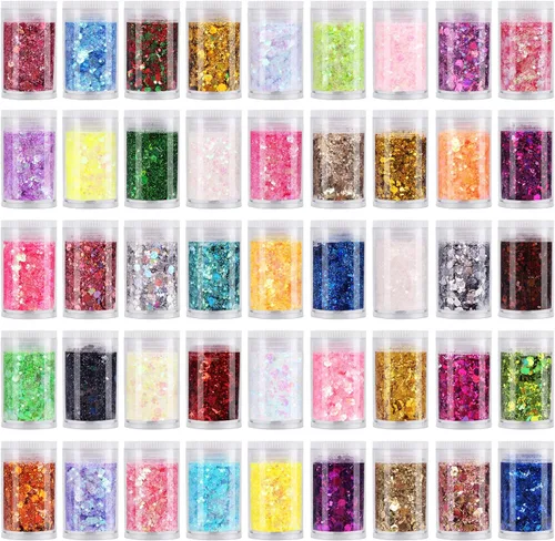 Miniatura 16 de Licool - Brillantina gruesa holográfica, juego de 12, purpurina artesanal para manualidades de resina, purpurina cosmética para uñas, cuerpo, cara