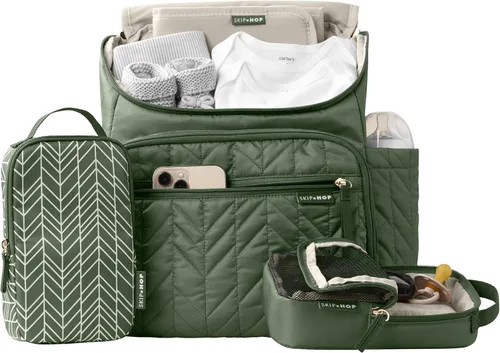 Miniatura 6 de Skip Hop Mochila Bolsa de Pañales: Forma, Bolsa de viaje multifuncional para bebé con cambiador y accesorio para cochecito, Salvia