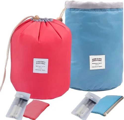 INVODA Bolsa de cosméticos con cordón, 2 piezas, bolsa de maquillaje de viaje para mujer, bolsa de aseo portátil con cordón, bolsa organizadora de
