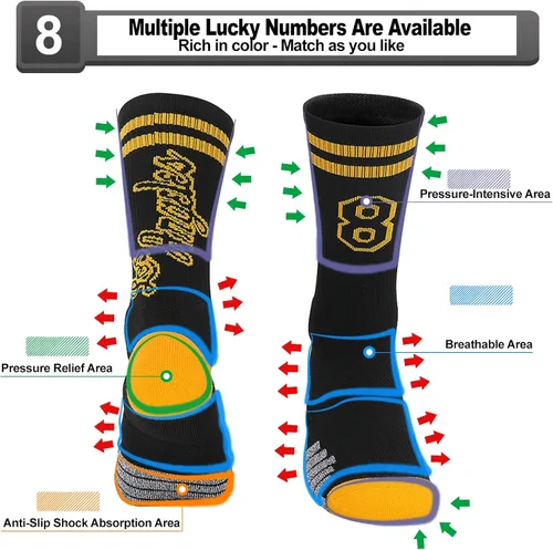 Miniatura 30 de 2 pares de calcetines de baloncesto para hombres y niños, equipo de baloncesto con número de la suerte, calcetines de estrella para niños y adultos