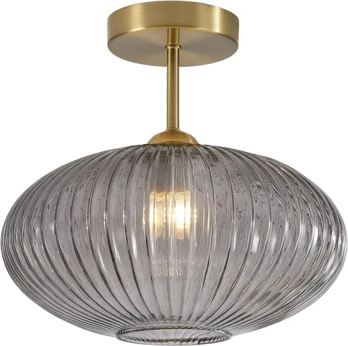 Miniatura 10 de BOKT Lámpara de techo vintage de 9.8 pulgadas con forma de farol, luz de techo de vidrio blanco leche, lámpara colgante de techo moderna de mediados