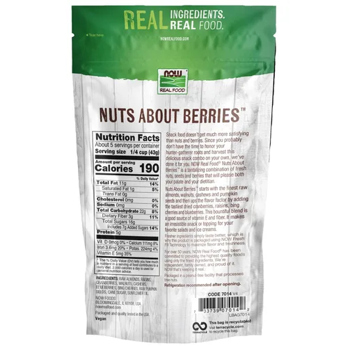 Miniatura 2 de NOW Foods, Nuts About Berries™, deliciosa mezcla de almendras crudas, pasas, arándanos, nueces, anacardos, arándanos, cerezas y semillas
