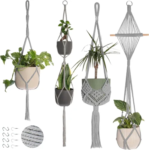 Miniatura 10 de Nook Theory Paquete de 4 Colgadores de Macramé para Plantas con 8 Ganchos - Macetas Colgantes para Plantas de Interior, Colgadores de Macramé Boho