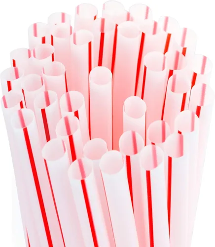 Miniatura 8 de Pajitas de plástico sanitarias retro extra resistentes, 300 unidades, sin BPA, envueltas individualmente, a rayas rojas y blancas, desechables