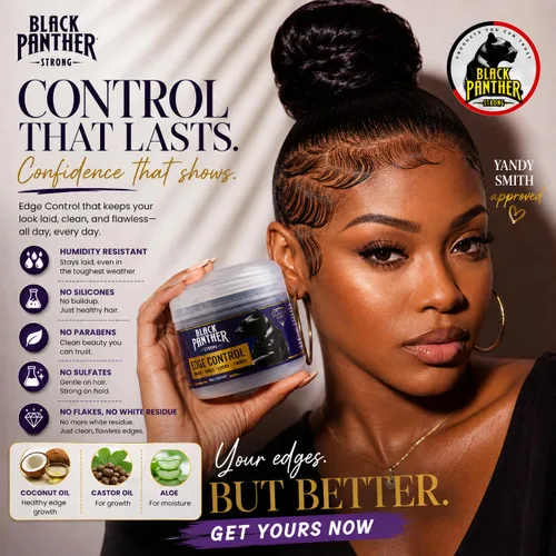 Miniatura 4 de Black Panther Control de bordes, resistente a la humedad, fuerte sujeción flexible para cabello natural y relajado 4C, con aceite de ricino, aceite