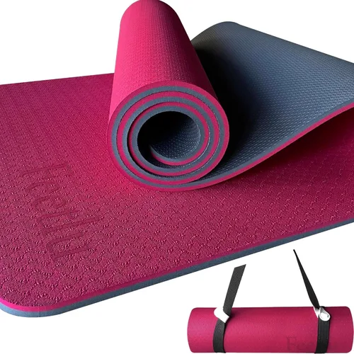 Miniatura 12 de Tapete de yoga para ejercicios extra grueso con correa - 2/5 pulgadas (10 mm), tapete antideslizante para entrenamiento de yoga, pilates y Morado