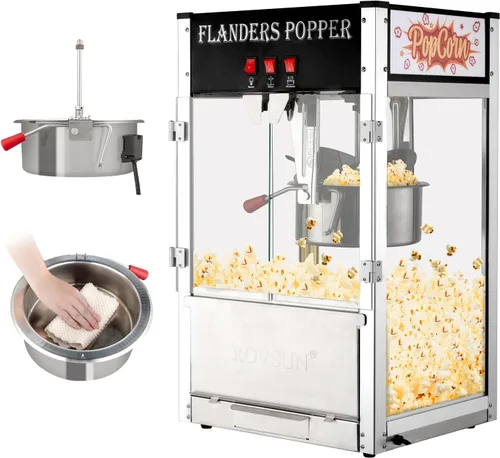ROVSUN Máquina comercial de palomitas de maíz estilo cine con hervidor de 12 onzas que hace hasta 80 tazas, máquina para hacer palomitas de maíz