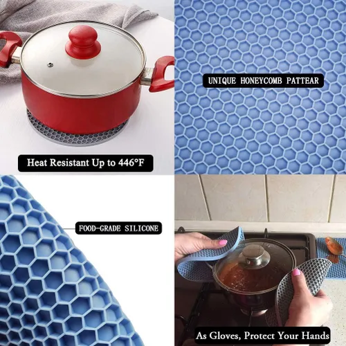 Miniatura 4 de Salvamanteles para platos calientes, paquete de 4 almohadillas calientes de silicona para cocina, tapete de silicona antideslizante resistente al