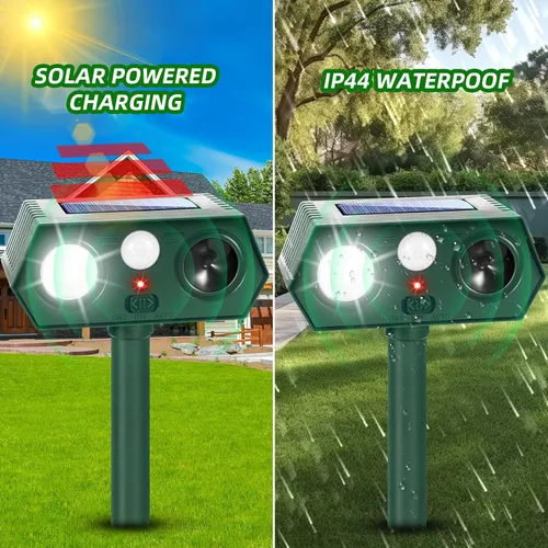 Miniatura 3 de Paquete de 4 repelentes solares ultrasónicos de animales, repelente de gatos, dispositivos repelentes de ciervos para exteriores, detección