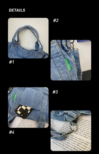 Miniatura 5 de Bolso de hombro de mezclilla para mujer, bolso de mano grande tipo hobo, bolso de compras ligero, bolso de viaje holgado, bolso retro casual