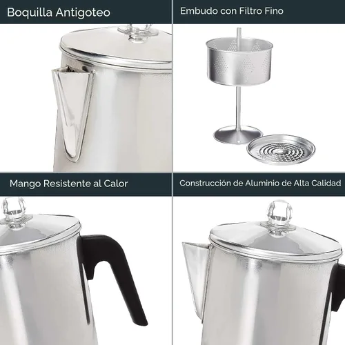 Miniatura 4 de Primula Today Cafetera de aluminio para percolación en la estufa, duradera, para preparar café en la estufa, 9 tazas, plateado