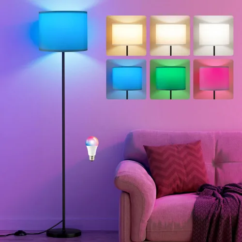 Miniatura 27 de Ambimall - Lámpara de pie moderna con control remoto, lámparas altas para sala de estar, habitación, oficina y comedor, pantalla beige con poste