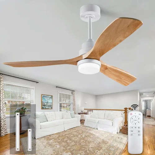 Miniatura 14 de Ventilador de techo de 42 pulgadas de madera sin luz, ventiladores modernos de 3 aspas con control remoto, motor DC reversible silencioso, Madera