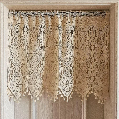 Miniatura 8 de Cenefa de cortina de ganchillo retro para ventana de cocina, cortinas bohemias para decoración de café, bolsillo para barra, cortinas cortas