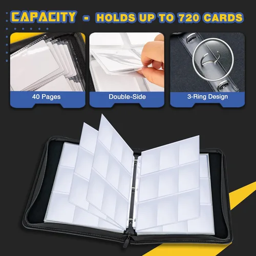 Miniatura 4 de carpeta de 9 bolsillos impermeable para tarjetas coleccionables, soporte de exhibición de álbum de cartas, expandible, álbum de 720 bolsillos
